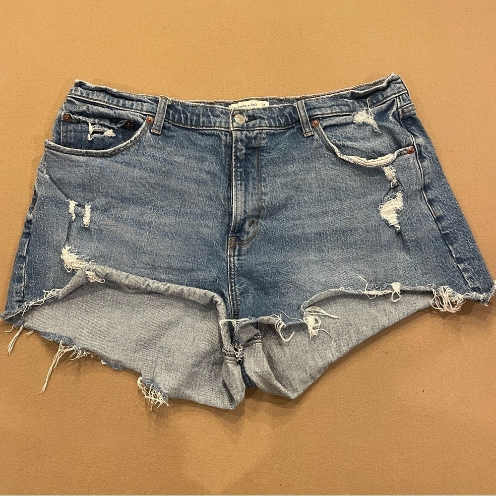 Abercrombie & Fitch Curve Love The Mom Short High Rise Distressed Size 34/18
